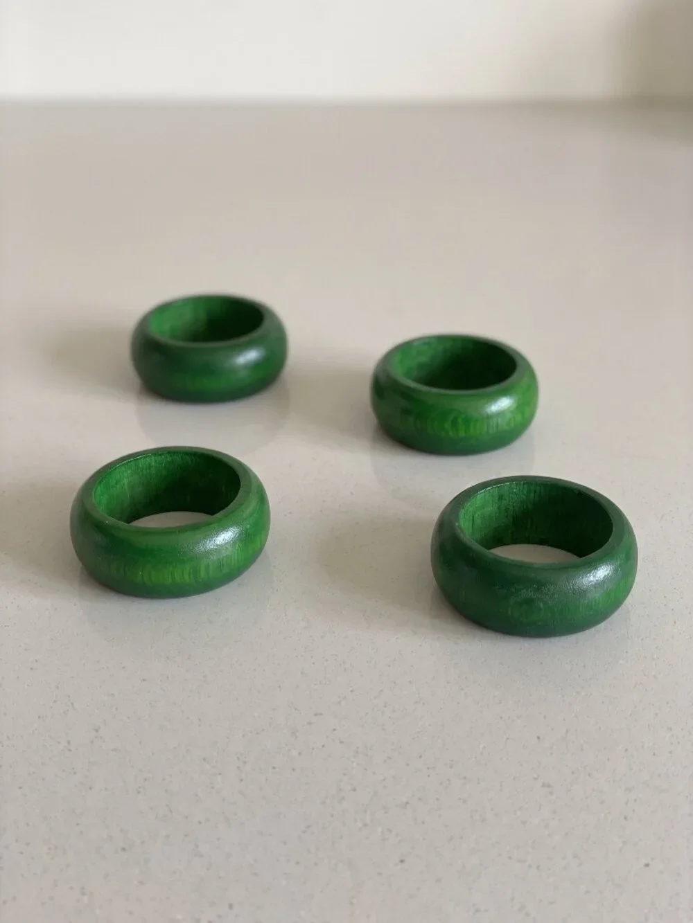 Vintage Forest Green Wood Napkin Rings Round Table Decor Set of 4